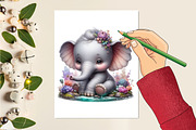 Watercolor Cute Baby Elephant, a Seasonal Illustration by Craft Nest (Thumbnail 2 of 5)