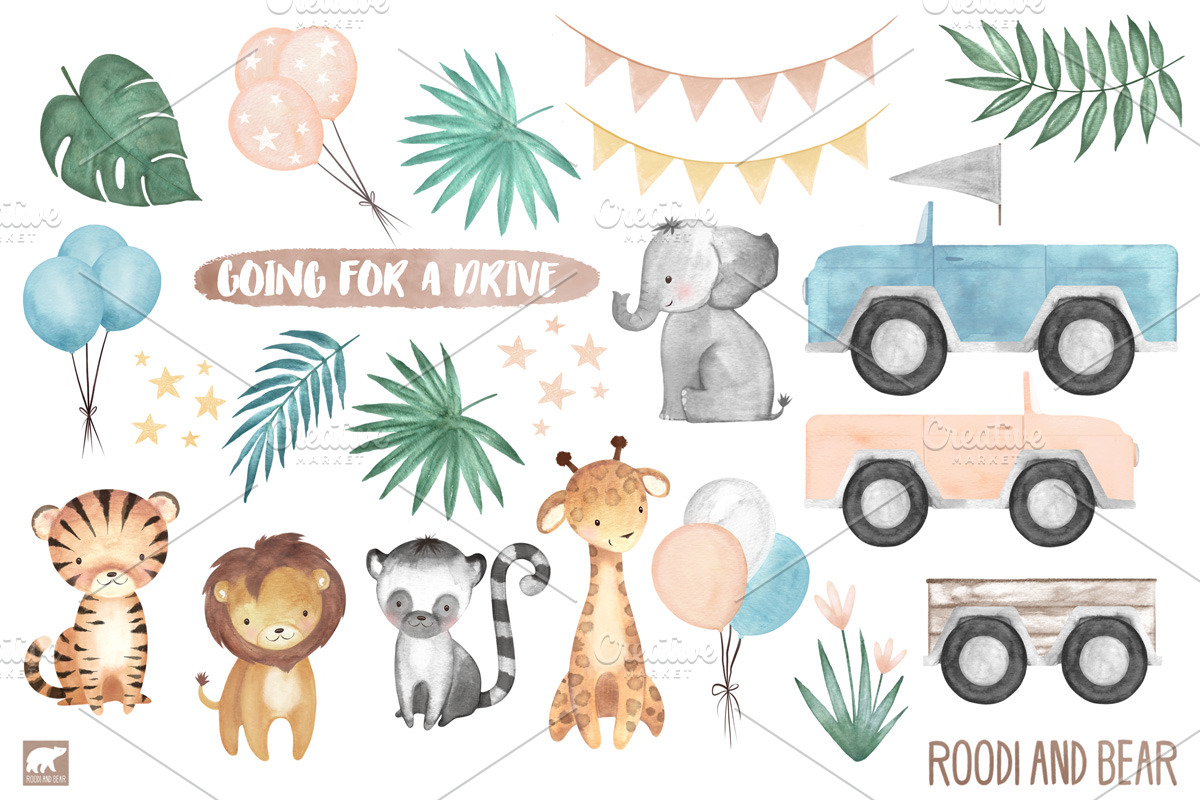 Watercolor Jungle Drive By, an Animal Illustration by Roodi and Bear (Photo 2 of 4)