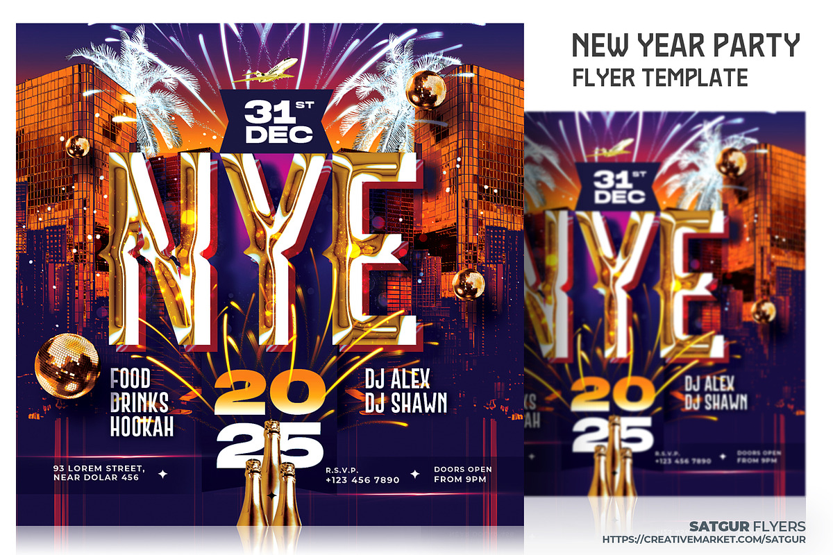New Year Party Flyer Template, a Flyer Template by Satgur Graphic Design (Photo 1 of 4)
