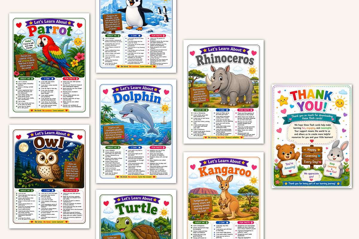 Animal Flash Cards, a Stationery Template by Designmela01 (Photo 4 of 5)