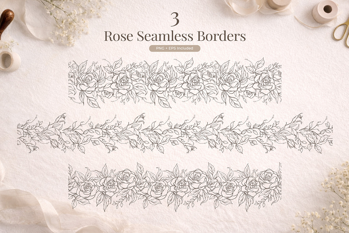 Elegant Rose Line Art Elements, a Decorative Illustration by Papatongartist (Photo 8 of 11)