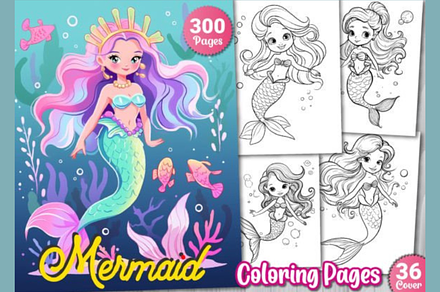 300 Cute Mermaid Coloring Pages, a Wallpaper Graphic by shopcosm