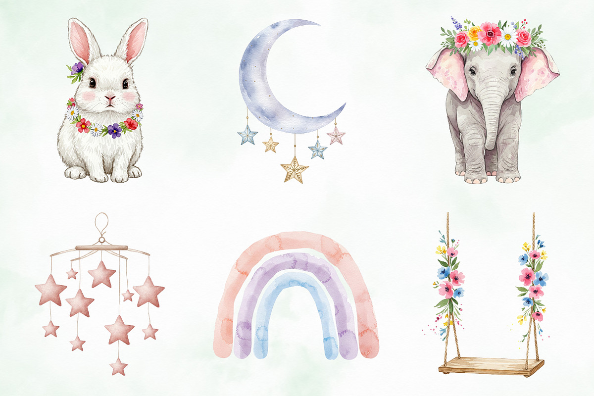 Baby Shower Clipart,Boho Nursery Png, an Illustration by Creative Art (Photo 3 of 9)