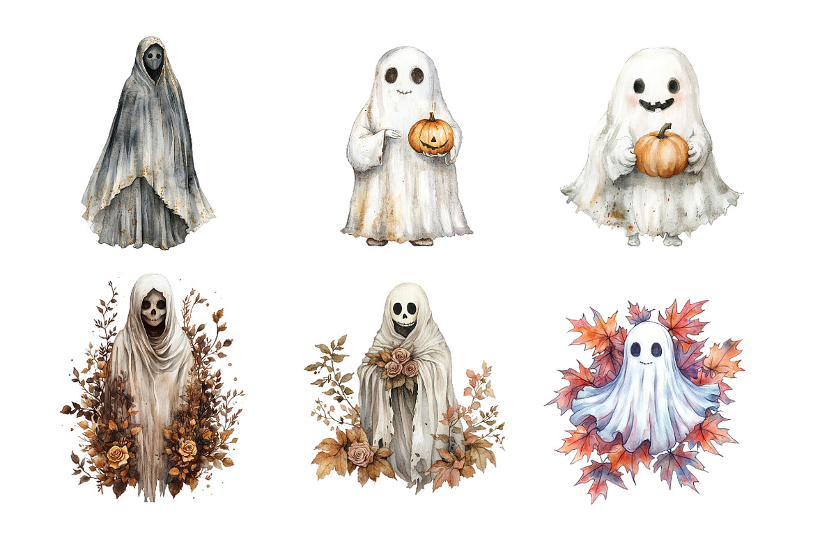 Vintage Fall Ghost Clipart, an Illustration by Design Market (Photo 4 of 4)