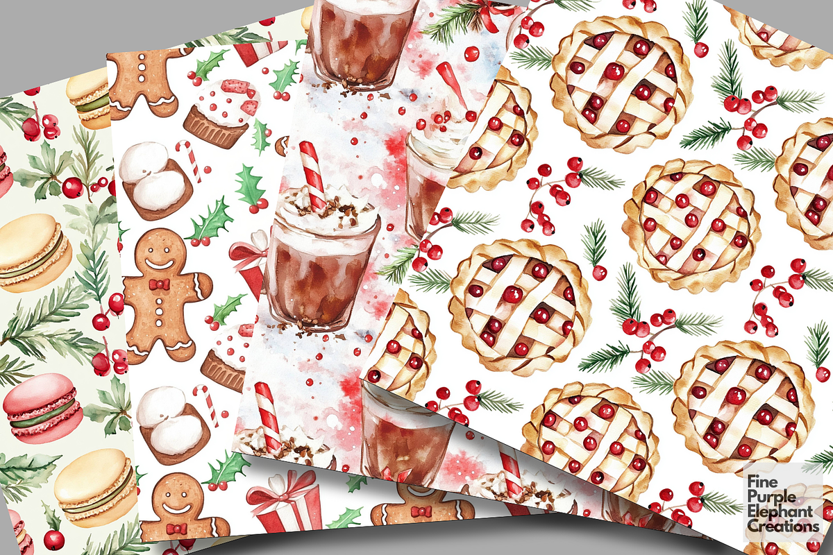 Watercolor Christmas Sweets Desserts, a Pattern Graphic by Fine Purple Elephant (Photo 2 of 5)