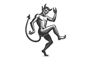 Dancing Devil Engraving Sketch