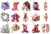 Watercolor Pink Summer ClipArt, an Illustration by Design Market (Thumbnail 2 of 5)