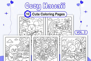 Cozy Hawaii Cute Coloring Pages V 2, an Illustration by Ink Gallery