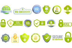 SSL certificate icons set, cartoon, an Object Illustration by Ylivdesign