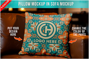 Decorative Pillow On Sofa PSD, a Product Mockup by Bruno's Shop