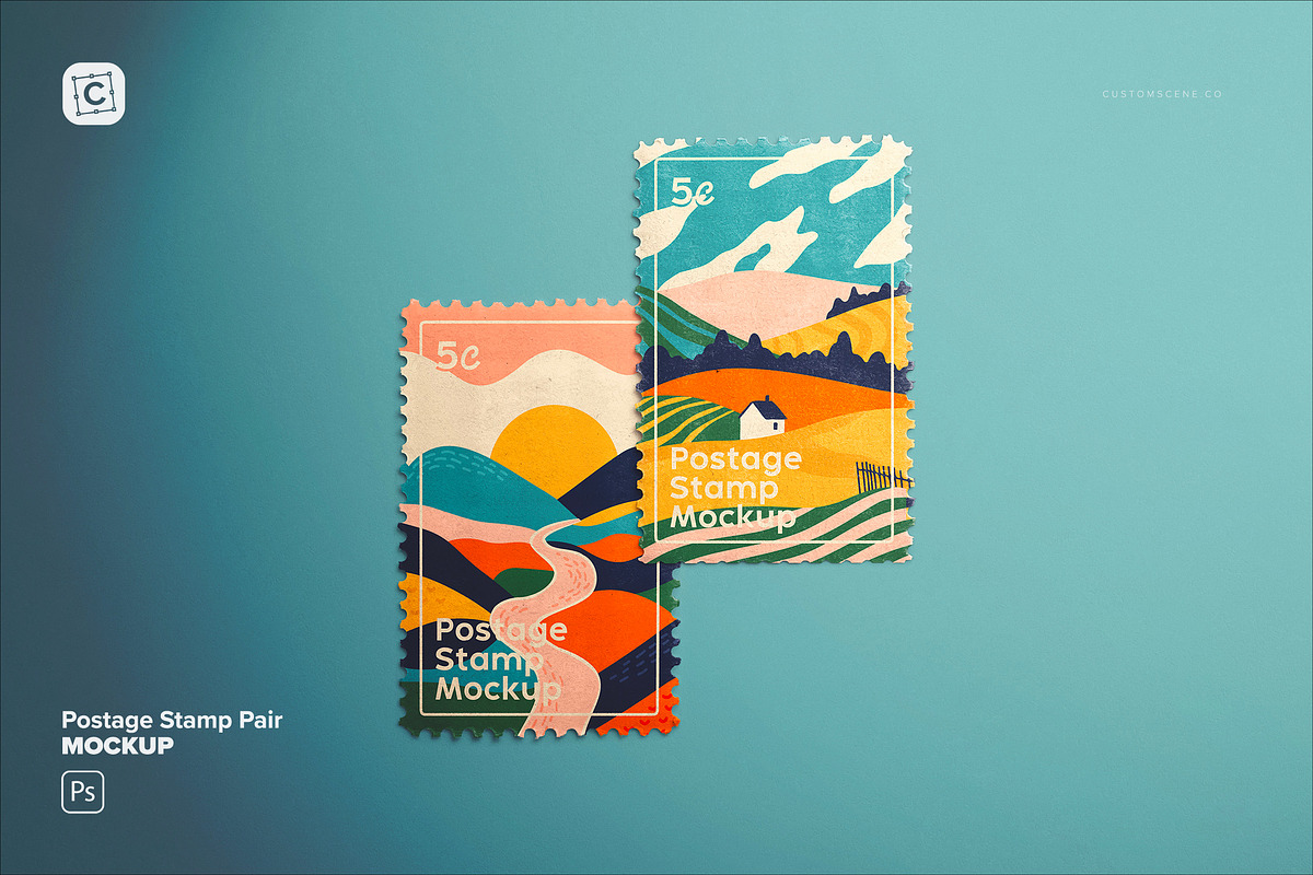 Postage Stamp Pair Mockup, an Advertising Mockup by Custom Scene (Photo 1 of 11)