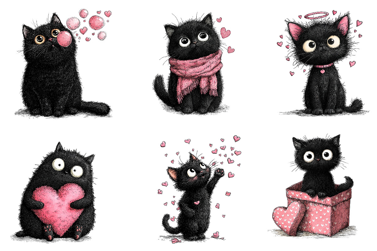 Quirky Valentine Black Cat Clipart, an Illustration by Dream Creation (Photo 7 of 7)