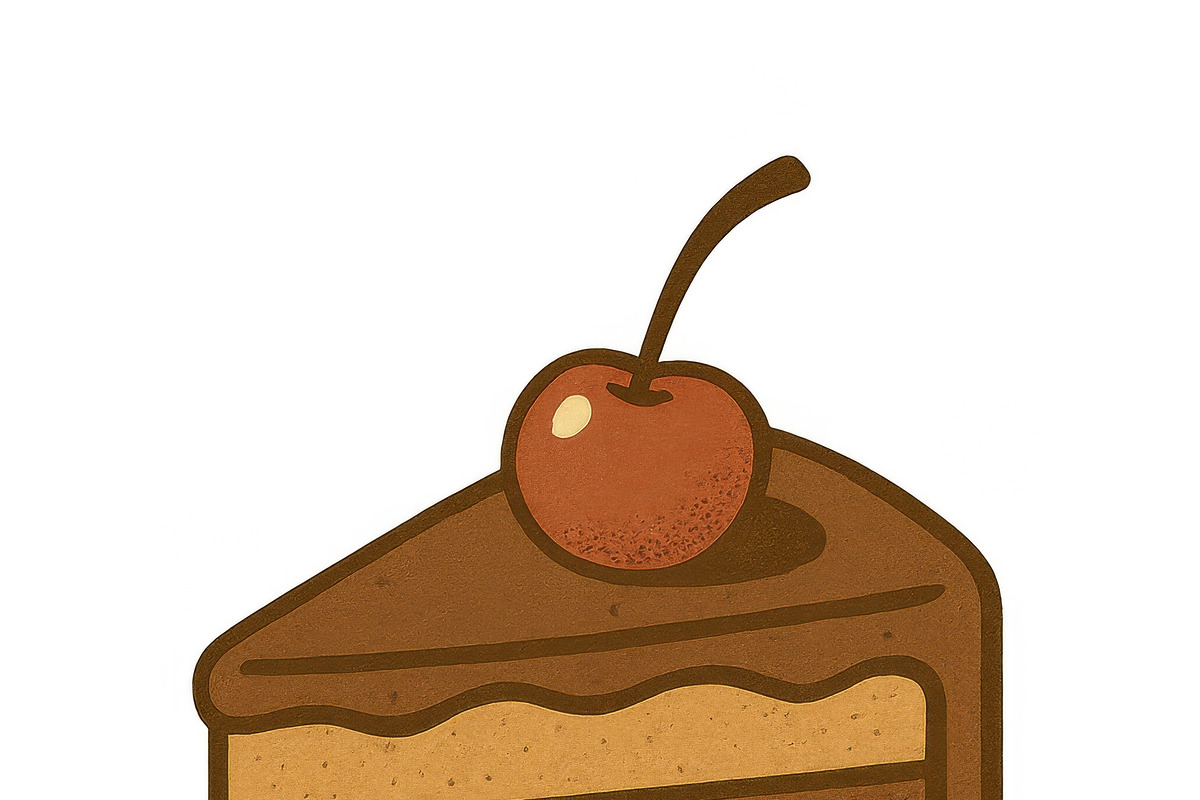 Cake slice with cherry and phrase pi, an Illustration by Dvoevnore photos