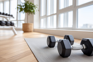 Well-lit gym interior with dumbbells, a Sports & Recreation Photo by MistyDay