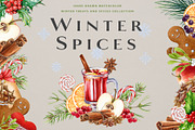 Winter Spices Watercolor Clipart, a Seasonal Illustration by AnitaPol (Thumbnail 1 of 13)
