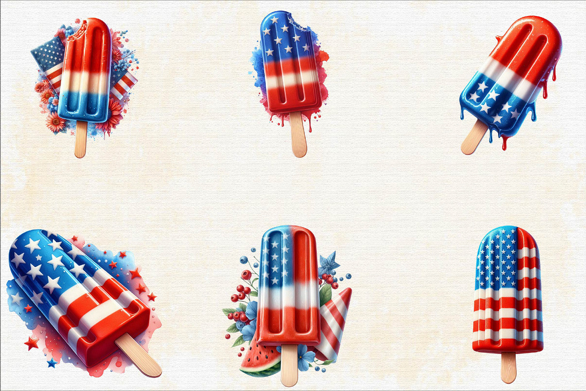 Watercolor Patriotic Popsicle Clipar, an Illustration by SVGArt (Photo 8 of 8)