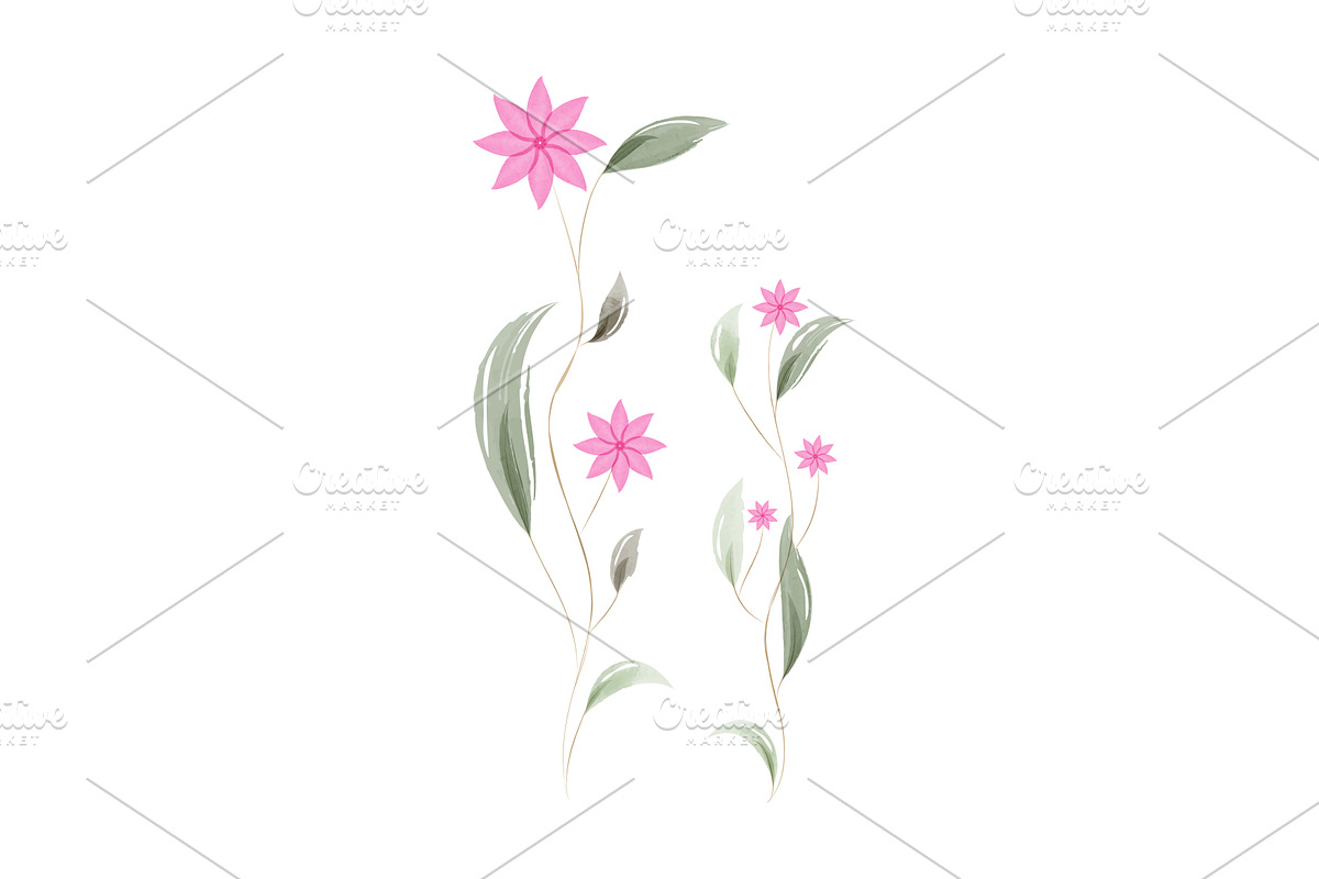 Watercolor pink flowers and green, a Texture Illustration by okskukuruza
