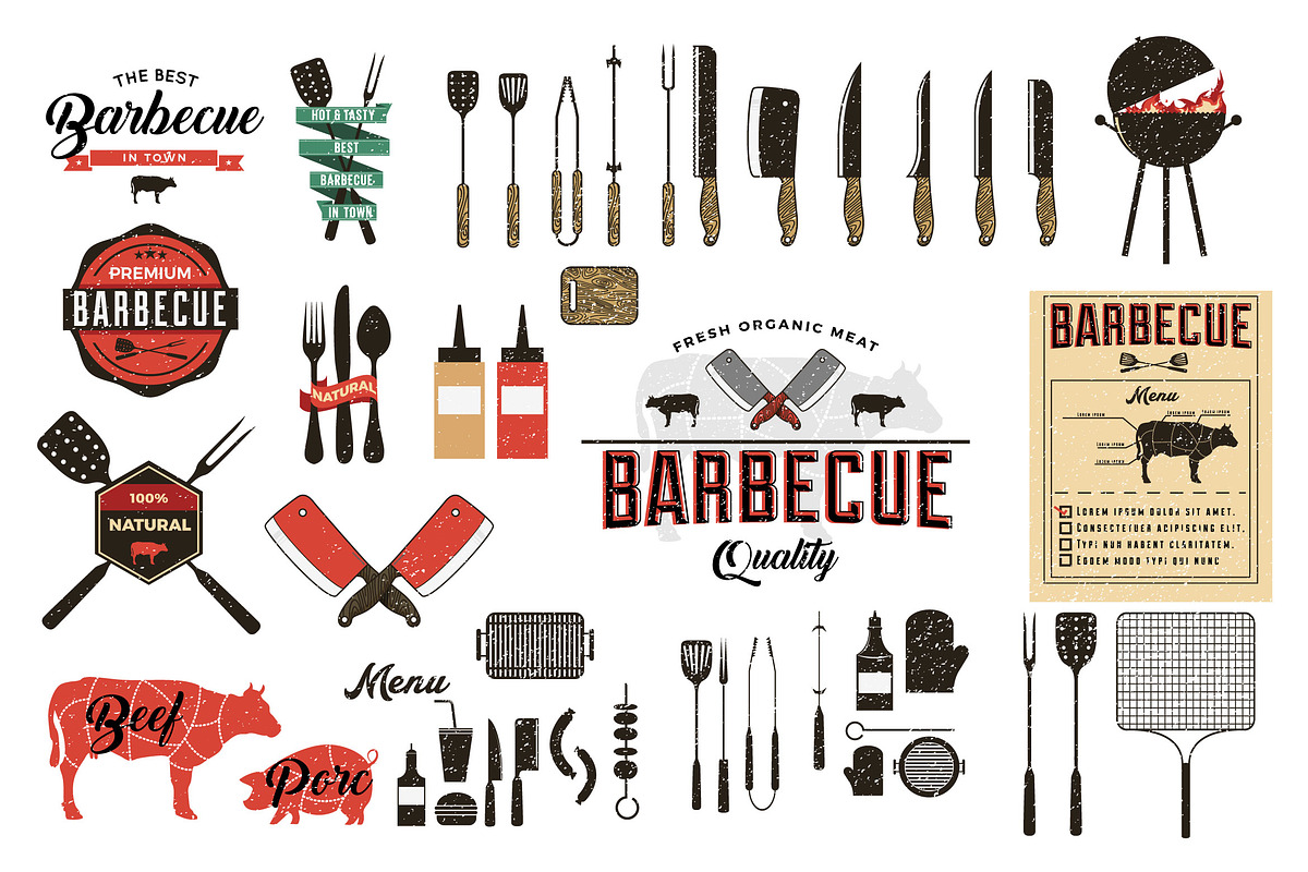 Vintage Barbecue Grill Elements preview 3