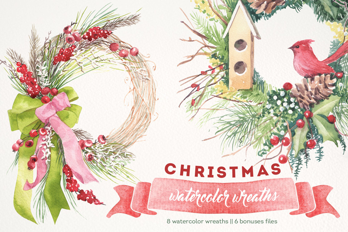 Christmas watercolor wreaths, a Decorative Illustration by soolima (Photo 1 of 9)