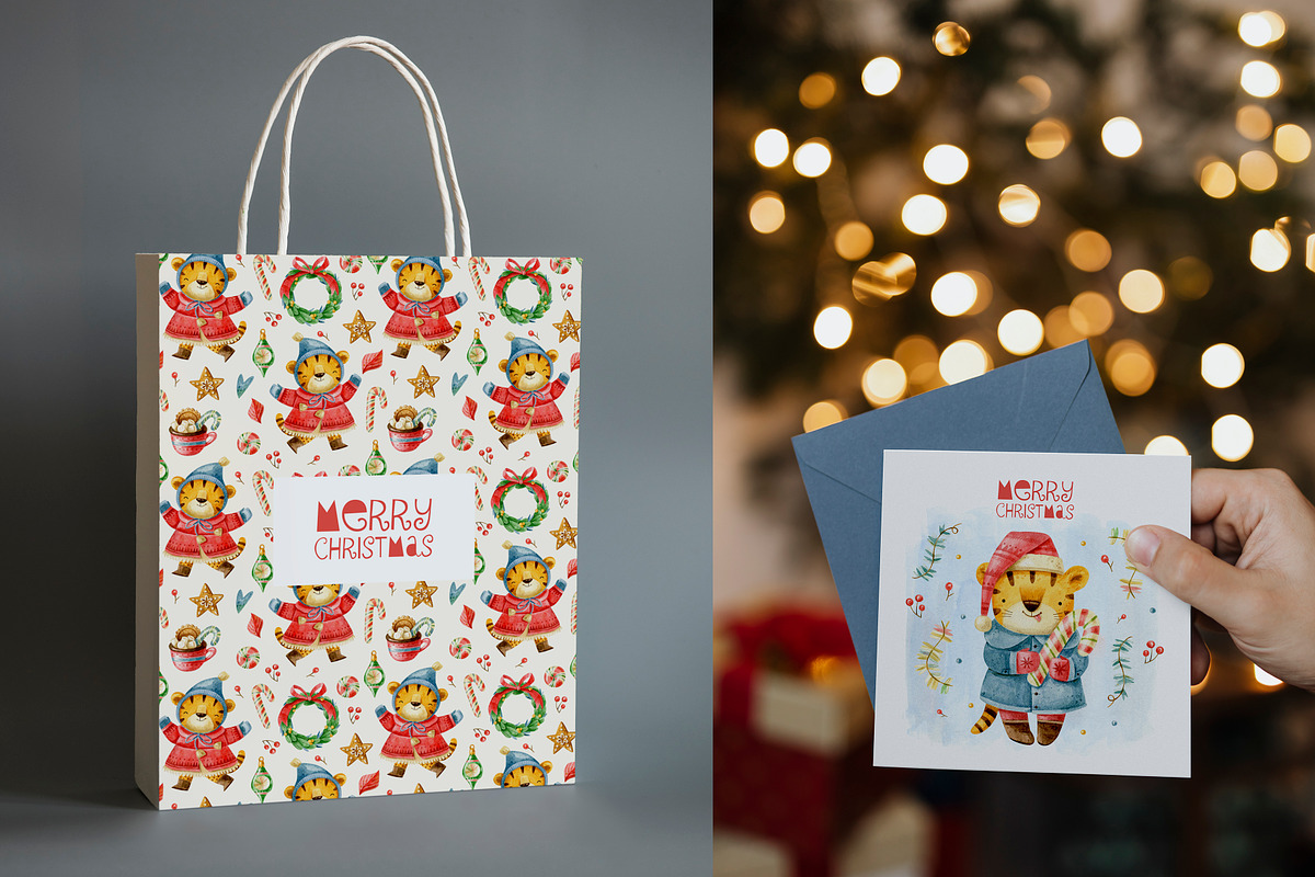 Christmas tigers. New Year cute set., an Animal Illustration by babenkoirusa (Photo 12 of 17)
