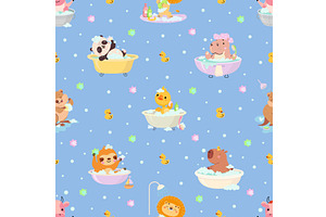 Animal bath seamless pattern. Funny, an Animal Illustration by Valerie Bodnar