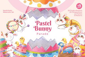 Pastel Bunny Parade – Hand-drawn, an Animal Illustration by CreativeValuation