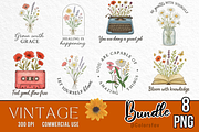 Vintage Flowers Sublimation Bundle, an Illustration by Colorsfav (Thumbnail 1 of 9)