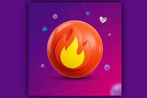 3D Fire Icon Hot Flame Social Media, an Arts & Entertainment Photo by microtasker