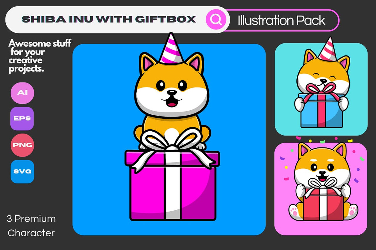 Cute Shiba Inu Dog With Birthday, an Animal Illustration by Artstorystudio (Photo 1 of 4)
