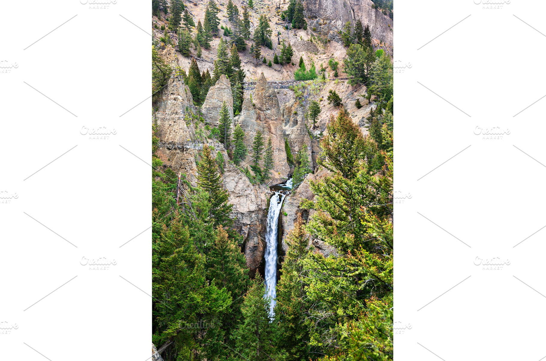 Tower Fall in forested canyon in, a Nature Photo by Leonid Andronov