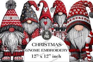 Christmas Gnome Embroidery Design, an Illustration by DreamArtGraphic