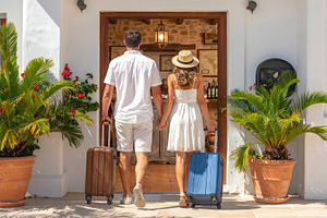 Couple Arriving at Sunny Mediterranean Villa Entrance, a Sports & Recreation Photo by Davizro's Market