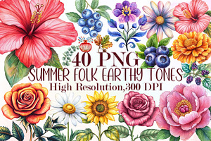 Folk Art Botanicals Flowers Berries, an Illustration by Sublimation Artist