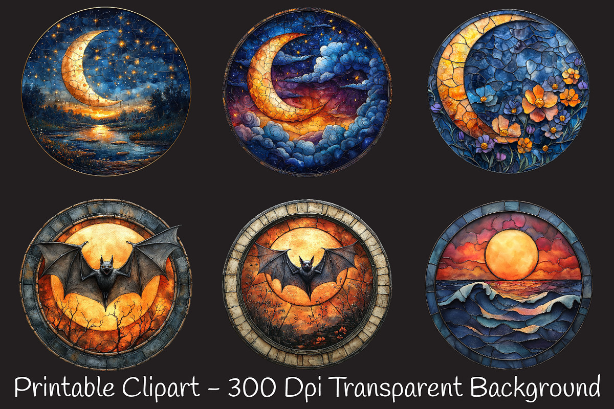 Moonlit Nights Stained Glass Clipart, an Illustration by RobertsArt (Photo 6 of 7)