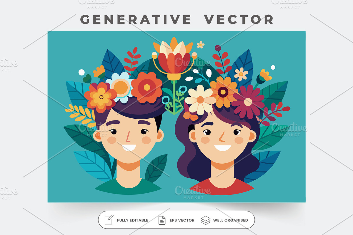 A cheerful male and female with flor, a Graphic by Iftikhar Alam