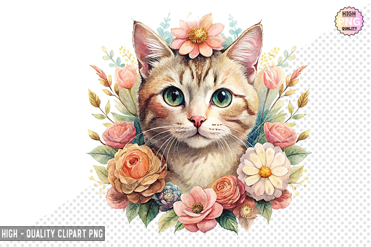 Floral Cat Clipart Bundle, a Graphic by crative8112 (Photo 7 of 10)
