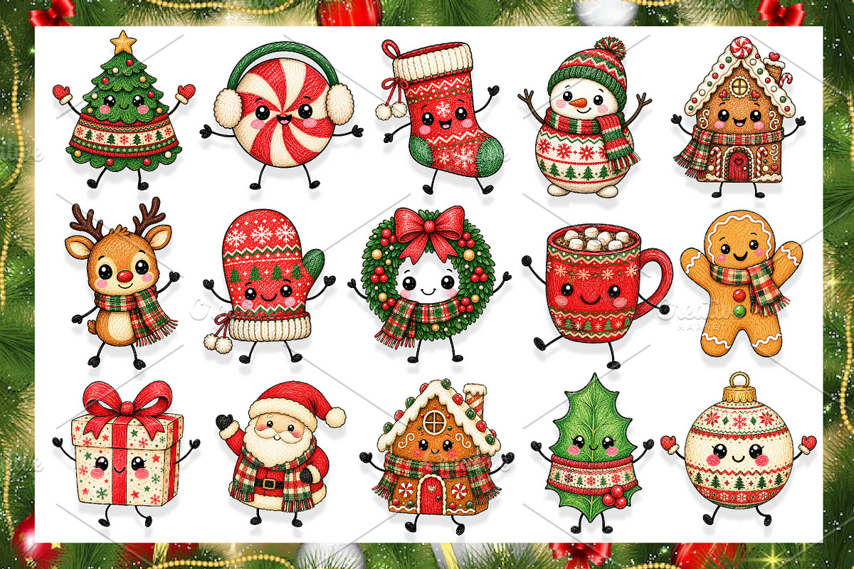 Cute Christmas Doodle Clipart, a Seasonal Illustration by CreationArt (Photo 1 of 12)