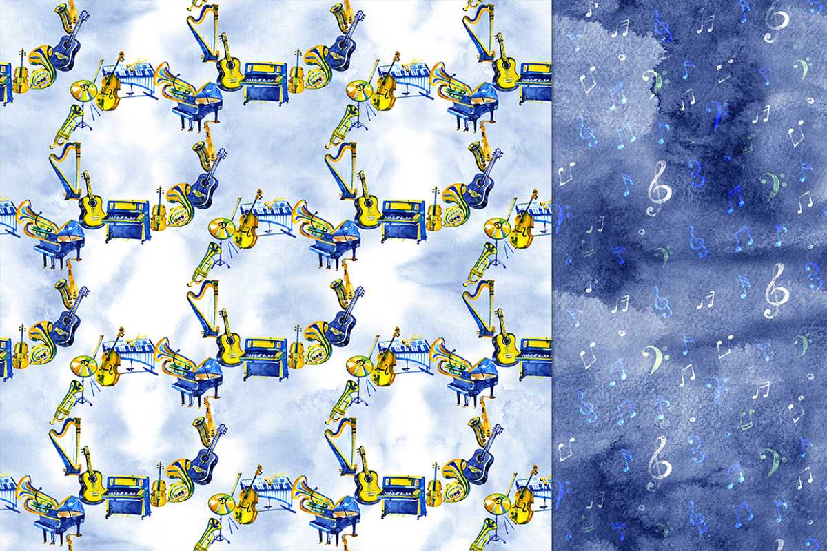 Watercolor musical patterns, a Pattern Graphic by NataliMiasStore (Photo 4 of 6)