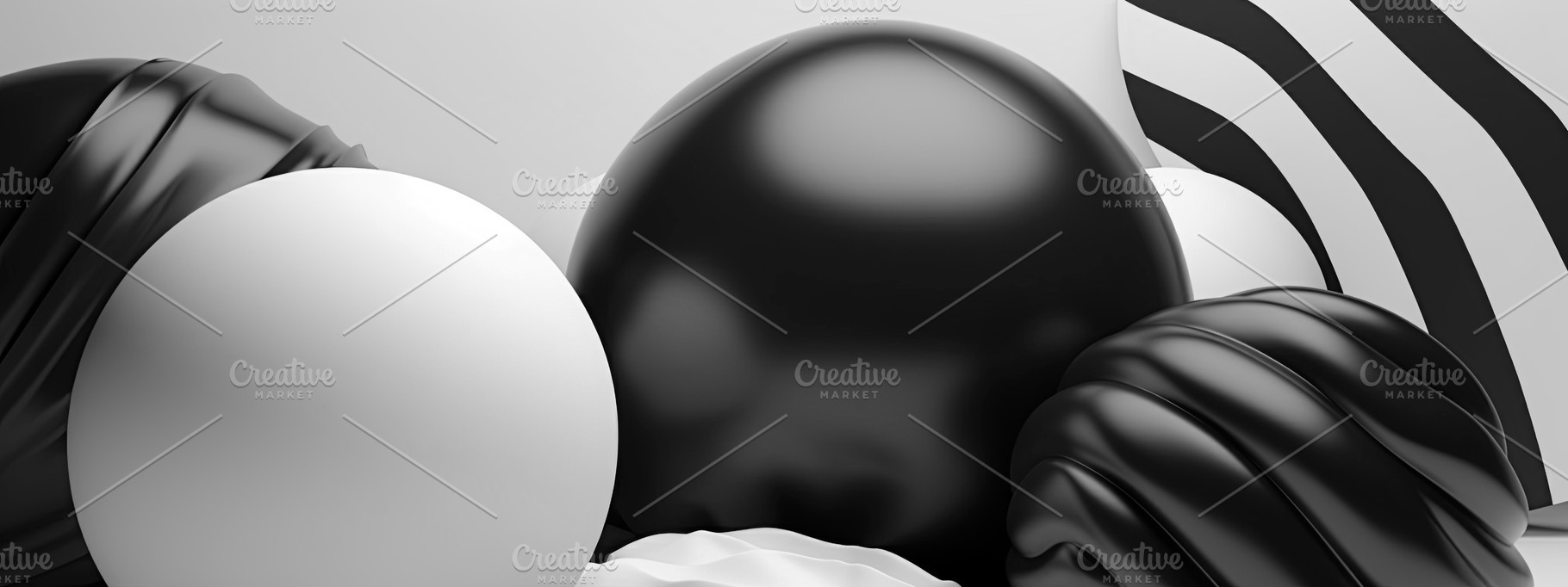 Black and white inflated balls banner background, a Photo by Dvoevnore photos