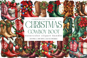 Christmas Cowboy Boots Clipart, an Illustration by SinaCreation