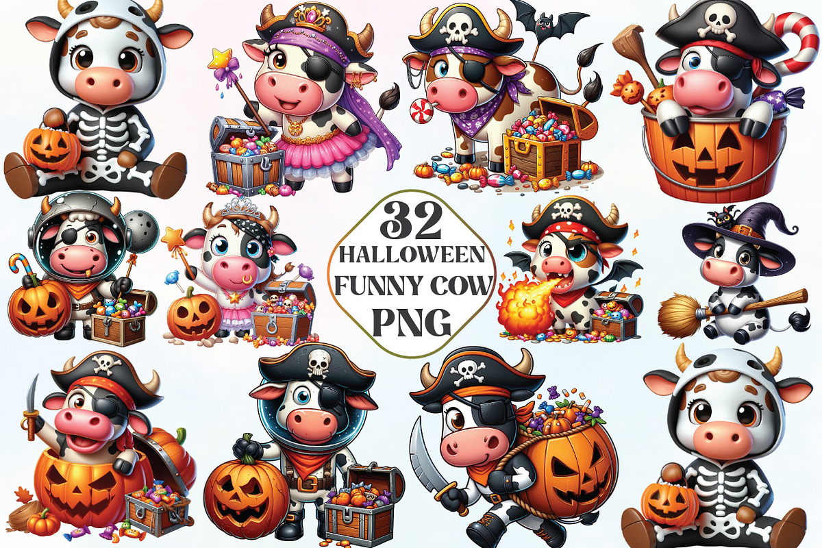 Funny Cow Halloween PNG Clipart, an Illustration by CraftArtStudio (Photo 1 of 6)