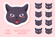 Gray Cat Emoji Stickers, an Animal Illustration by PsychocheArt (Thumbnail 1 of 9)