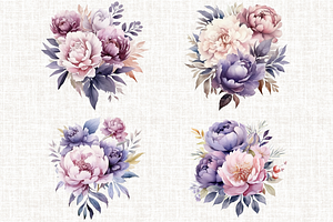 Watercolor Purple Peonies PNG