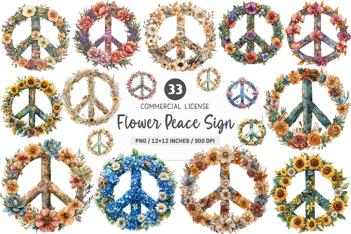 Flower Peace Sign Clipart PNG, an Illustration by SinaCreation (Photo 1 of 5)