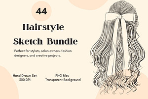 Fashion Hairstyle Sketch PNG Bundle, an Illustration by The Best Digital Plaza