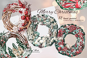 Merry Christmas Wreaths Clipart Set, a Seasonal Illustration by Leonaa art (Thumbnail 3 of 21)