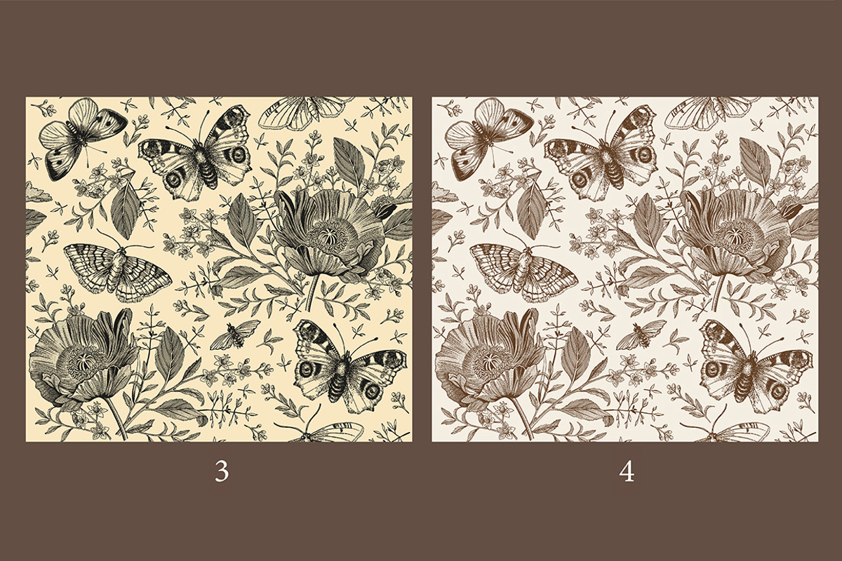 Seamless Butterflies Poppy Poppies, a Pattern Graphic by Vintage (Photo 3 of 13)