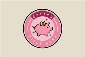 piggy bank emblem logo vector color, a Branding & Logo Template by zyxroun shop