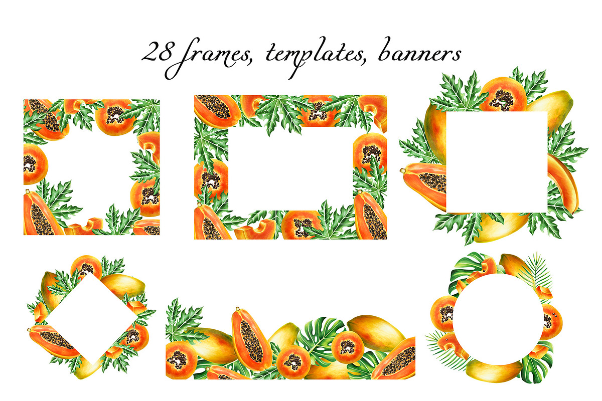 Papaya clipart in botanical style, a Food Illustration by Navenzeles (Photo 5 of 12)