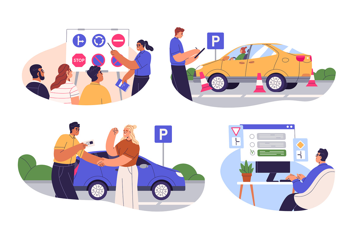 People study in driving school set, a Transportation Illustration by Good Studio (Photo 1 of 5)